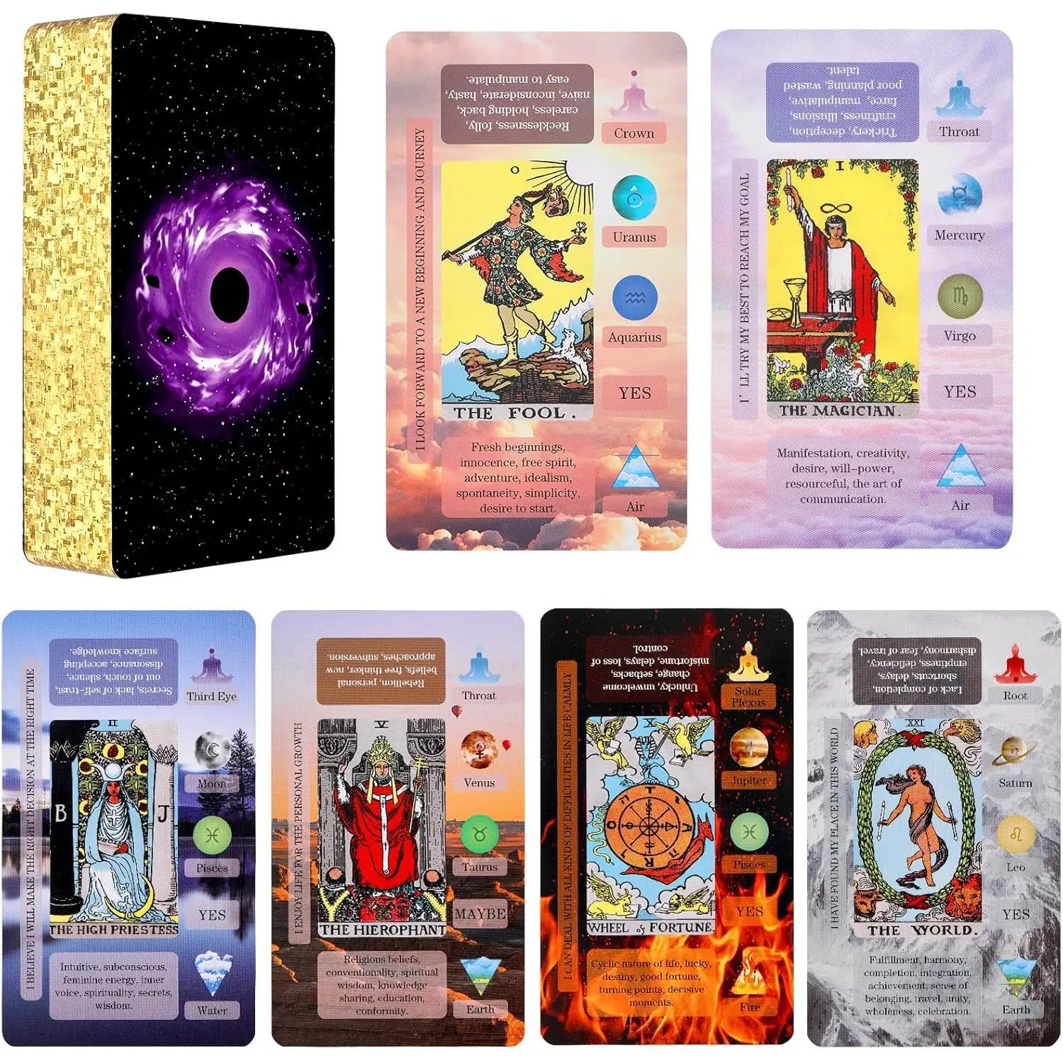 Tarot Cards with Meanings on Them for Beginners Classic Learning Training Tarot Deck Set with Message for Reading