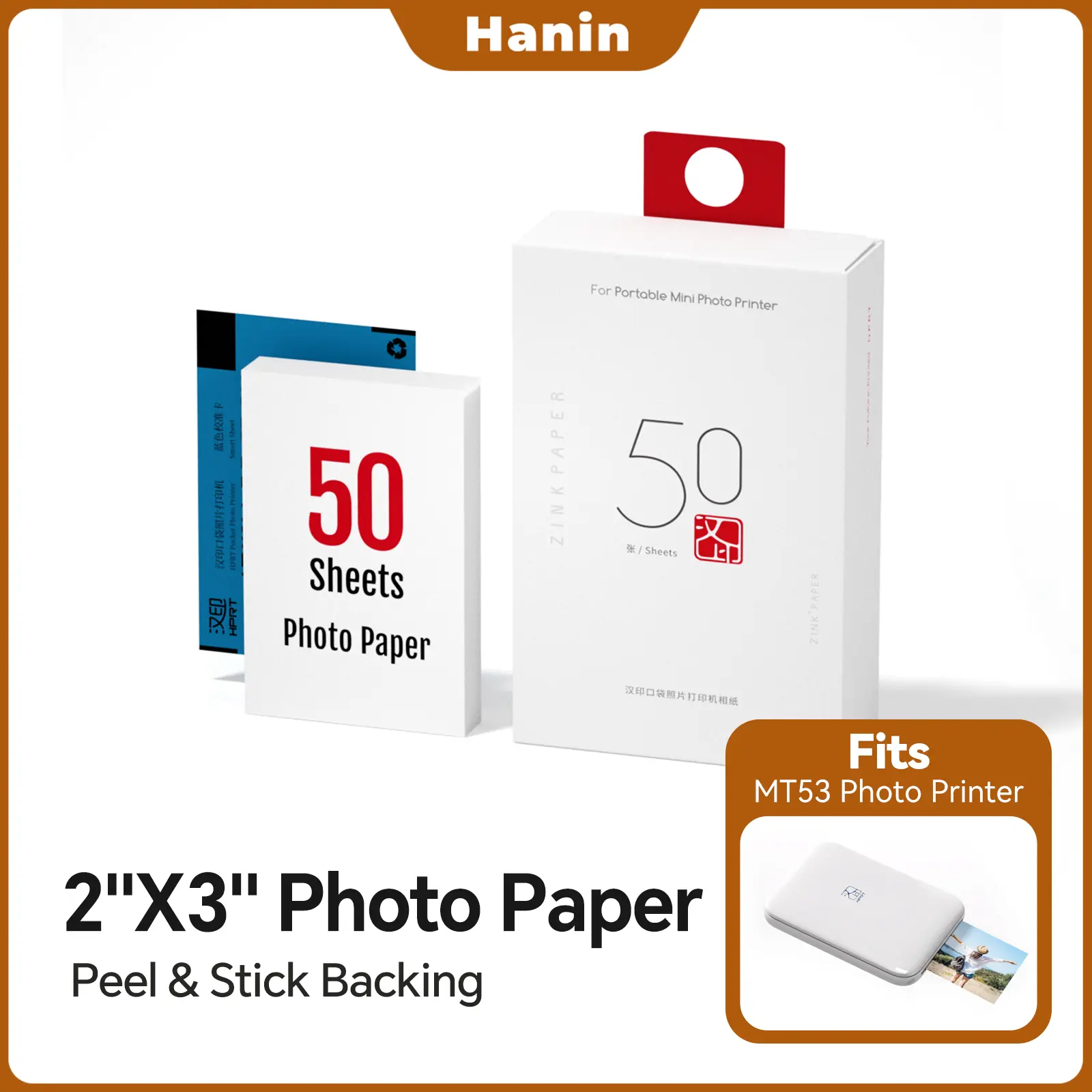 2×3 Photo Paper 20–60 Sheets for HPRT MT53 Mini Printer, Sticky Back, Peel & Stick, Instant Dry, Vivid Colors, Adhesive Photo Paper Refills