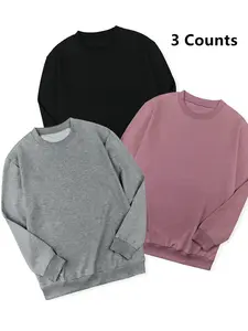 Women's Lady Basic Solid Color Round Neck Pullover, Casual Fitted Long Sleeve Crew Neck Sweatshirt for Fall & Winter, Women's Clothing Womenswear for Daily Wear Tops