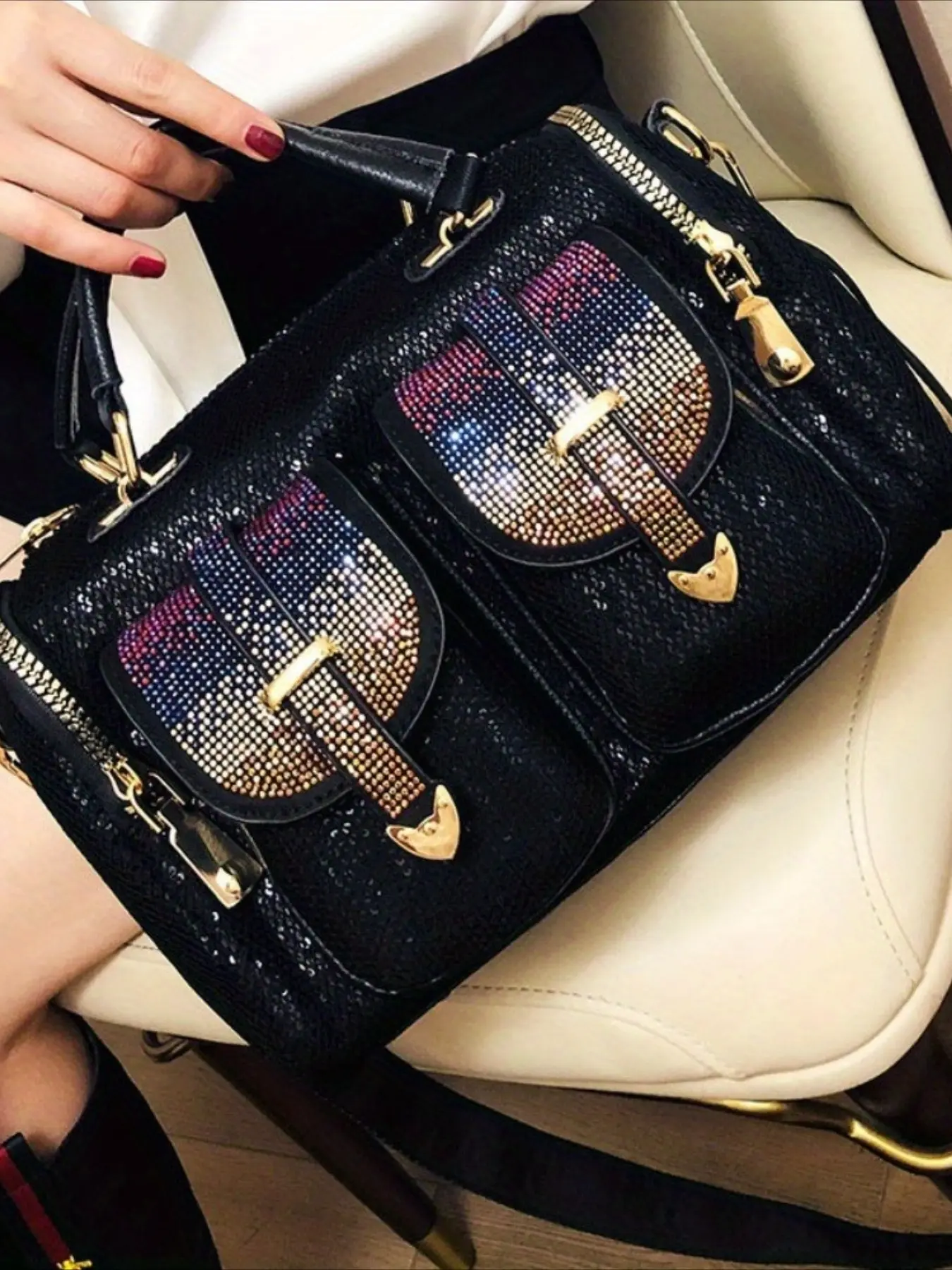 Diamond sequin bag, fashionable and elegant, women's large capacity single shoulder crossbody bag, casual handbag, Casual Trendy Handbag, Fashionable Bling Bag, Fashionable Purse