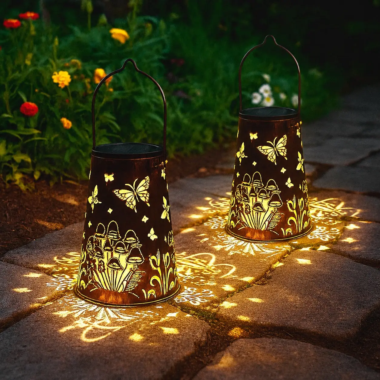 LeiDrail 2PCS Solar Powered Butterfly Metal Hanging Lantern - Outdoor Decorative Patio Lighting, Solar Lights Outdoor, Outside Hanging Lantern with Soft Warm LED Lights Summervibes #weeklydeals