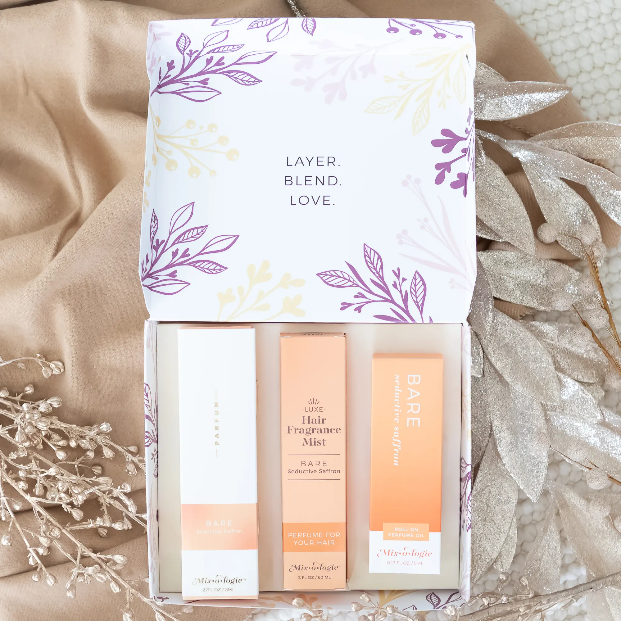 Mixologie Perfume Party Gift Set - 5mL Oil Rollerball, 8mL Spray, 60mL Mist - Luxurious No Alcohol Parabens Phthalates - Long Lasting Fragrance