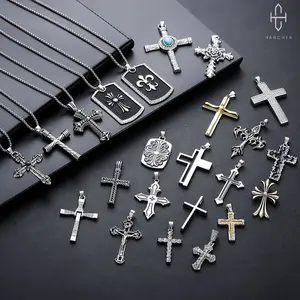New retro cross fashion pendant street style hip-hop versatile necklace, unique men's and women's titanium steel sweater chain