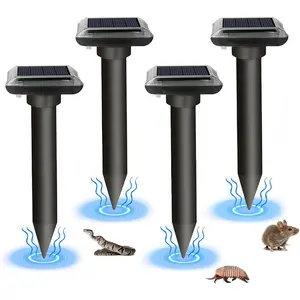 Solar Powered Mole Repellent, 4-Pack Snake & Skunk Deterrent, Ip 66 Waterproof Ultrasonic Stakes, Protects Lawn & Garden From Pests