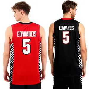 Men's Anthony Edwards #5 Basketball Jersey Georgia College Retro Mesh Ventilation Shirt Black Red Polyester Sports Top S-XXL