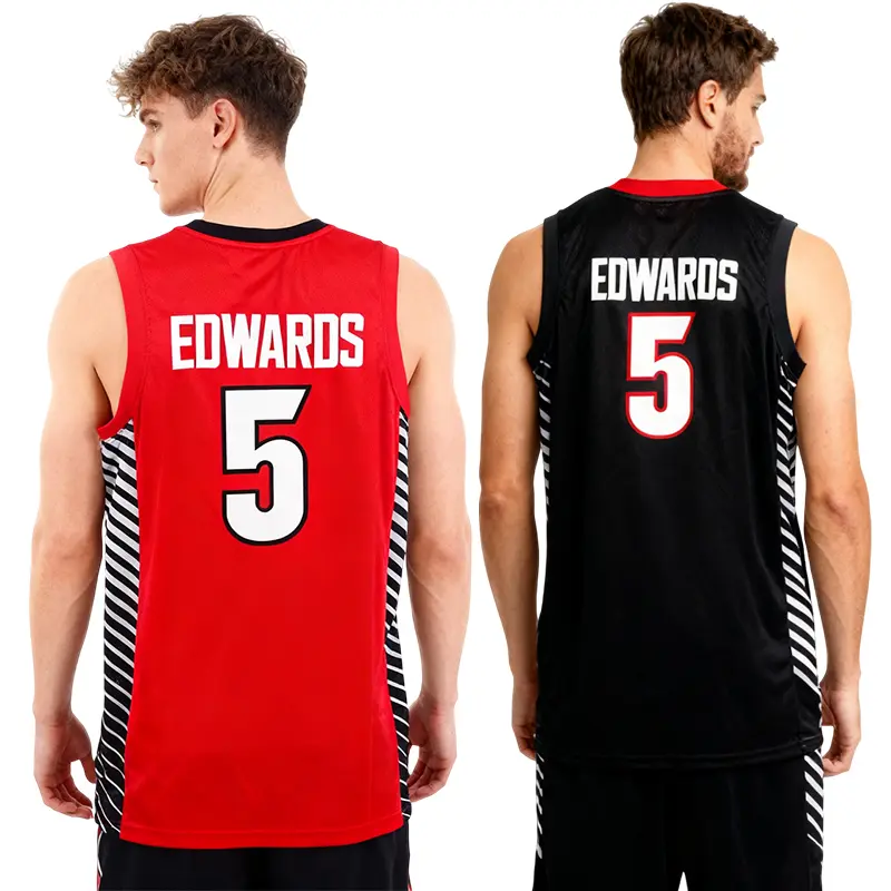 Men's #5 Edwards Retro Stitched Basketball Jersey - Breathable Polyester Mesh Athletic Top for Sports Fans & Training, Black/Red, S-XXL, Do Not Dry Clean, Athletic Tops, Fan Jersey, Breathable Sports Top