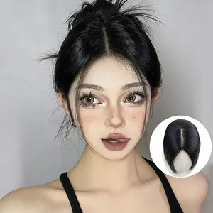 Hair Topper Real Human Hair High Root Lift Volumizing Hairline Topper Clip In Cover Gray Thinning Hair Natural Look with Bangs Swiss Lace Breathable Daily Wear for Women Postpartum Alopecia