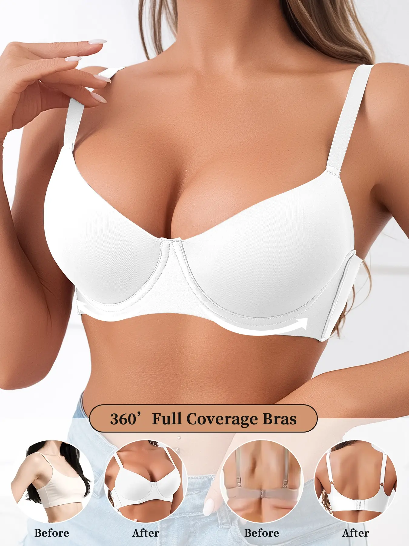 1 Pack / 6 colors Women's seamless push-up bra, Breathable fit bra, Breathable Comfy Bra, Underwire balconette, non-removable pads, four-row three-hook back, adjustable straps, skin-friendly, daily wear/commuting, solid color bra, Multiway bra