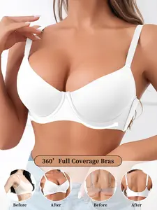 1 Pack / 6 colors Women's seamless push-up bra, Underwire balconette, with underwire, non-removable pads, four-row three-hook back, adjustable straps, skin-friendly, comfortable, breathable, suitable for daily wear/dates/commuting, solid color bra