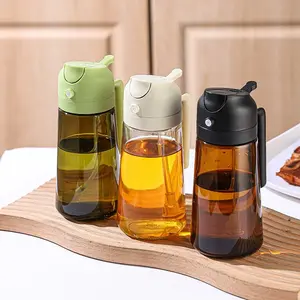 16oz Glass Oil Spray Bottle, 470ML Olive Oil Sprayer, 2-In-1 Kitchen Tool, Kitchen Oil Dispenser, Ideal for Cooking, Salad Dressing, BBQ, Square Design with Cap