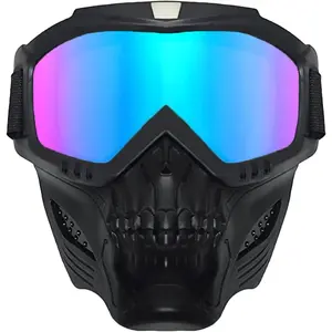 Skull Mask Party Gift Detachable Ski Mask with Purple Blue Mirrored Lenses for Cycling and  party
