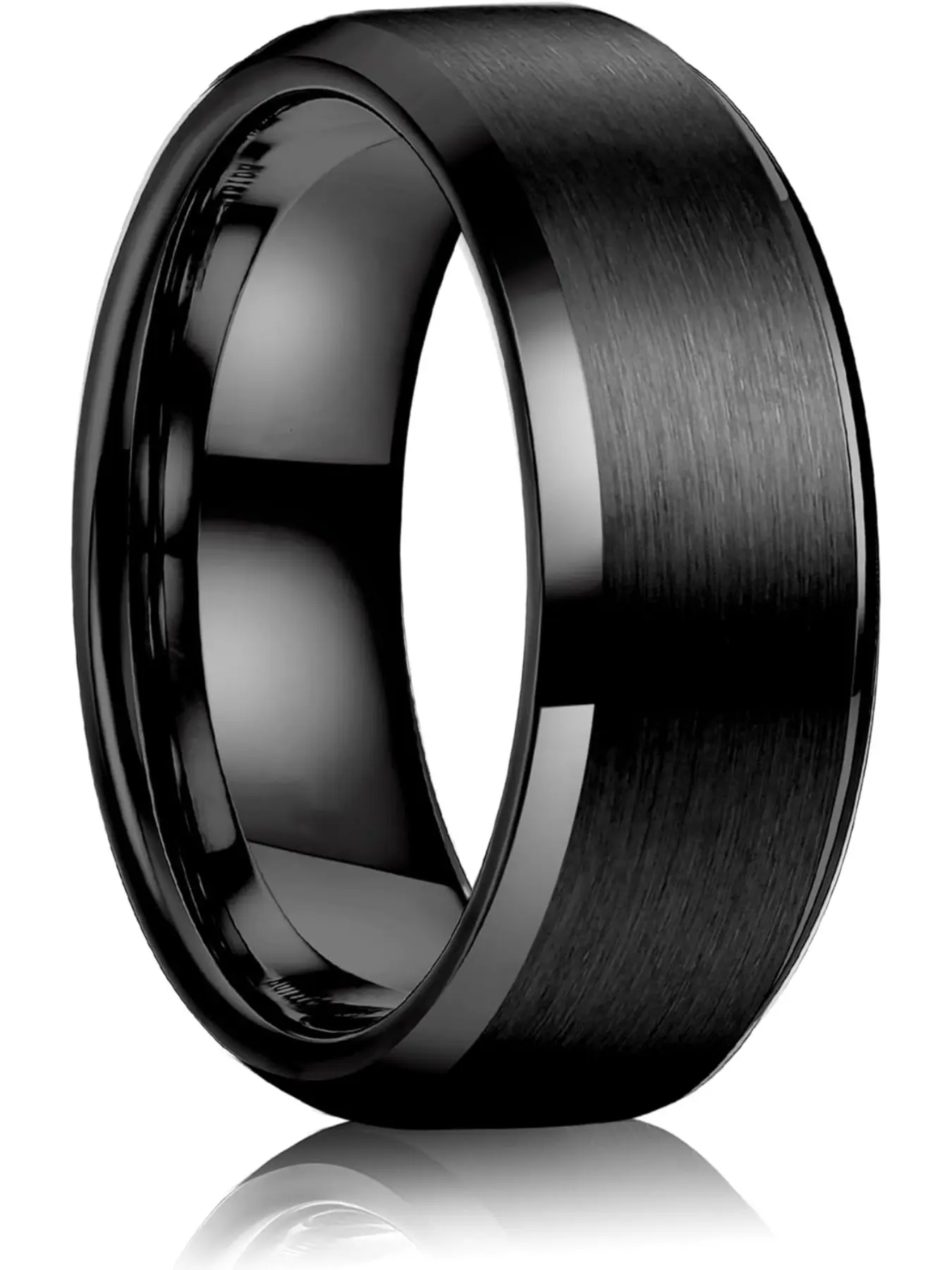 Stainless Steel Fashion Rings for Men Women 8MM Wedding Band Rings Matte Surface - Beveled Polished Edge Mens Ring Size 6-14 Stackable Finger Rings Stacking Ring Men Accessories