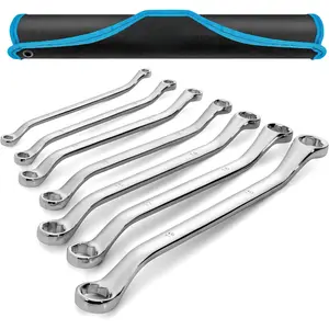 7-Piece Anti-slip Offset Box Wrench Set, Bolt Extractor Wrench Set, Metric, 6-19mm, 50-Degree Offset, CR-V Steel, with Rolling Pouch