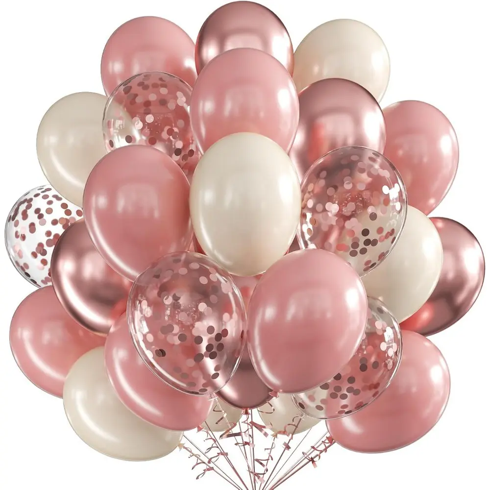 44 Pink and Rose Gold Balloon Set, Balloon Decorations Kit, Balloon Arch Kits, 12 inch Pink, Beige, and Metal Rose Gold Paper Scrap Latex Balloons, Balloons for Balloon Arch, Suitable for Baby Party, Children's Birthday, Wedding Decoration