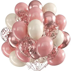 44 Pink and Rose Gold Balloon Set, Balloon Decorations Kit, 12 inch Pink, Beige, and Metal Rose Gold Paper Scrap Latex Balloons, Suitable for Baby Party, Children's Birthday, Wedding Decoration, and Elegant Party Decoration
