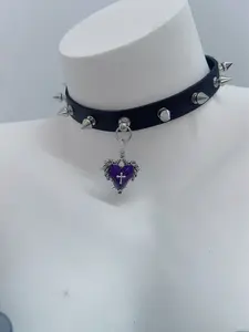 Gothic Punk Cross-Spiked Leather Choker, Fashion Costume Jewelry Necklace nut