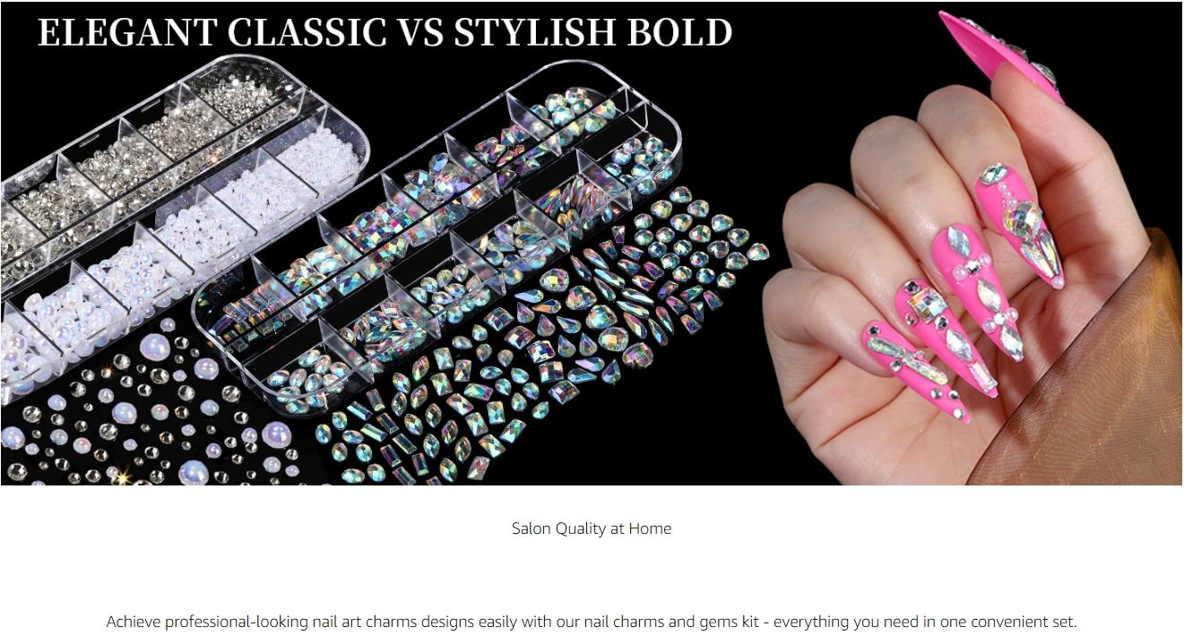 Nail Charms, Nail Rhinestones Kit with 8 Boxes of Nail Gems, 3D Charms for Nails, Colorful Clear Flatback Rhinestones, Charms Y2K for Nails, Multi Shape Pearls Jewels for Crafts