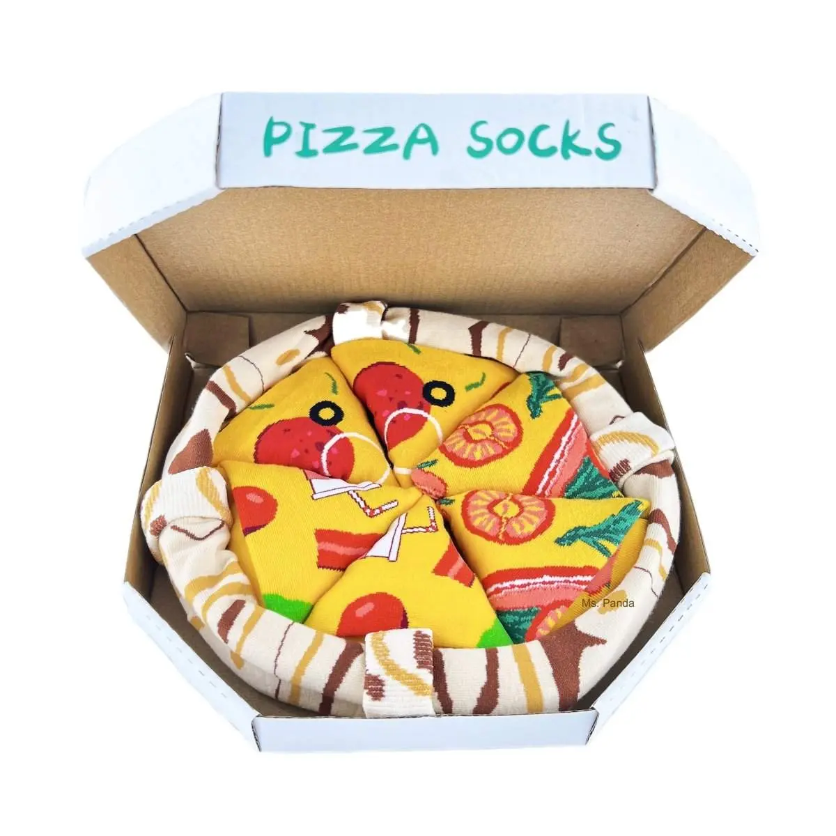 DASHING NOVA Men's Cotton Print Breathable Crew Socks, 4-Pack Novelty Socks in Authentic Pizza Box - Pizza Box Gag Gift for Him