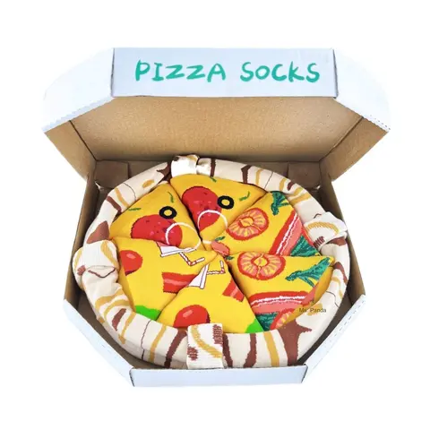 DASHING NOVA Men's Cotton Print Breathable Crew Socks, 4-Pack Novelty Socks in Authentic Pizza Box - Pizza Box Gag Gift for Him