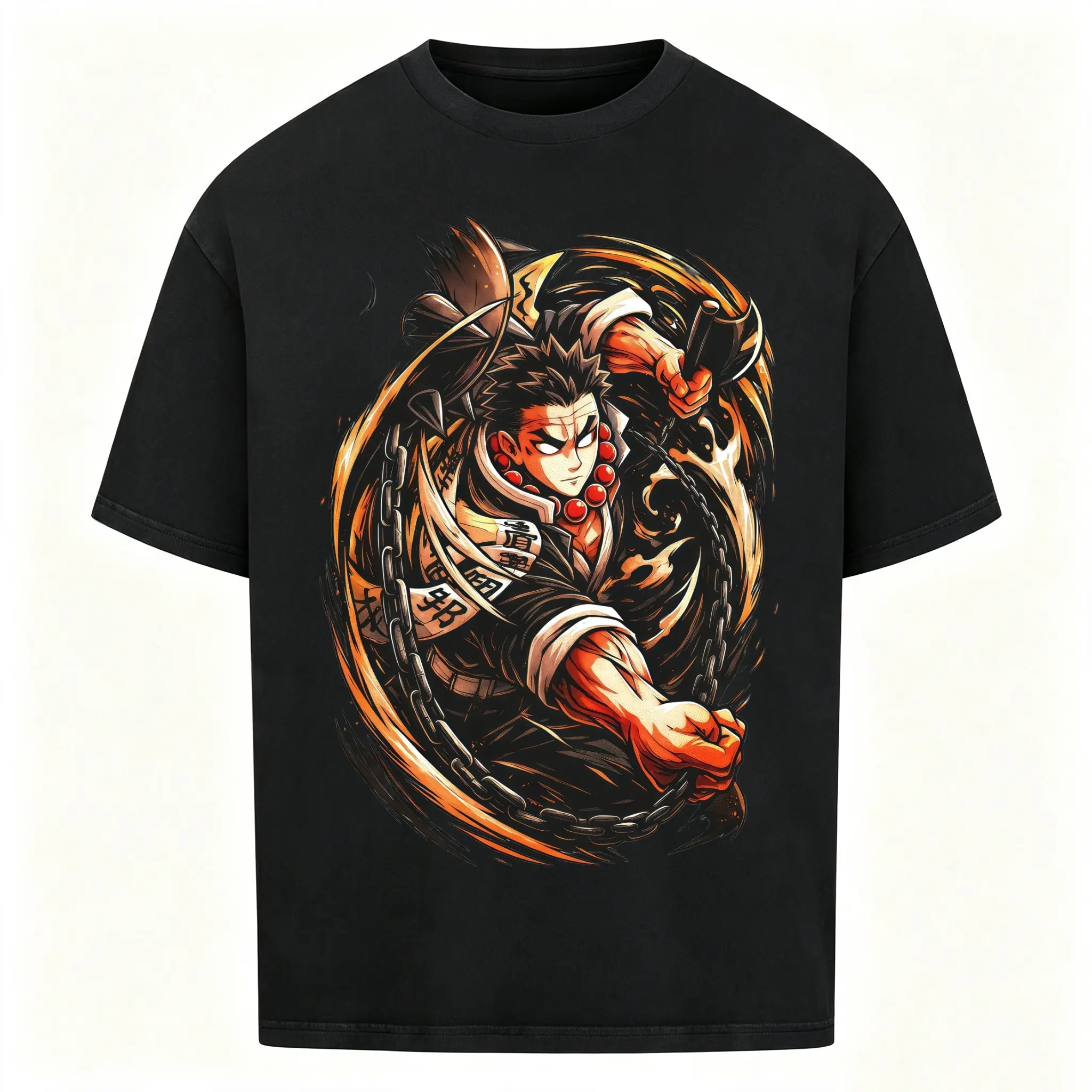 Men's Oversized 100% Pure Cotton Demon Slayer Gyomei Himejima Anime Print Black Short-Sleeve Crew Neck T-Shirt, Japanese Manga Streetwear Casual Top, Great Gift for Anime Fans