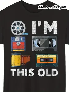 Retro Media Technology T-Shirt - Vintage Tape, VHS, Floppy Disk Print Short-Sleeve Crew Neck Shirt - Digital Heat Transfer Casual Shirt, Suitable for Tech Conferences and Everyday Wear
