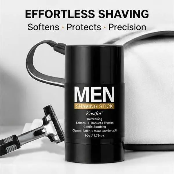 Men Shaving Stick 50g | 3-in-1 Foam-Free Beard Softener & Shaving Balm | Reduces Friction for Cleaner Safer Shave | Compact Leak-Proof Stick for Manual & Electric Razor | Travel-Friendly Men's Grooming