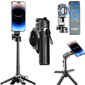 New Upgrade magnetic & clamp selfie stick with 360 Rotation Portable Wireless Bluetooth control magnetic phone stand for selfie Video recording Vlog Compatible with most phones-Maxinum extend to 21.25 inches, Valentine's Day