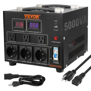 VEVOR Voltage Converter Transformer, TikTokShopBlackFriday, Max. 5000W, Heavy Duty Step Up/Down Transformer, Convert from 110 Volt to 220 Volt and  from 220 Volt to 110 Volt, with US Outlet EU Outlet 5V USB Port