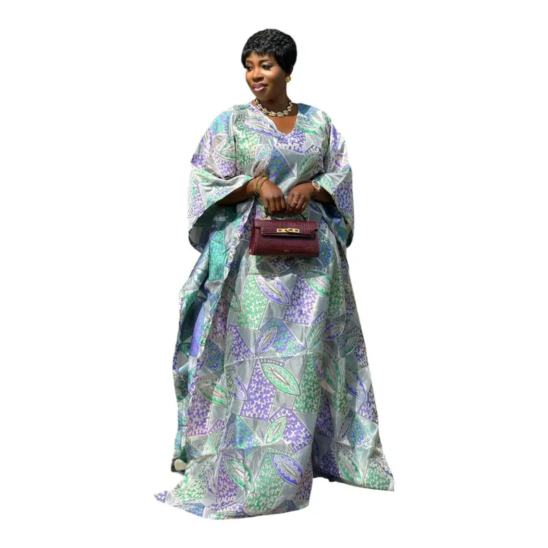 Women's Luxury Brocade Organza Boubou, Chic Formal Wear Fabric Gown for Ladies