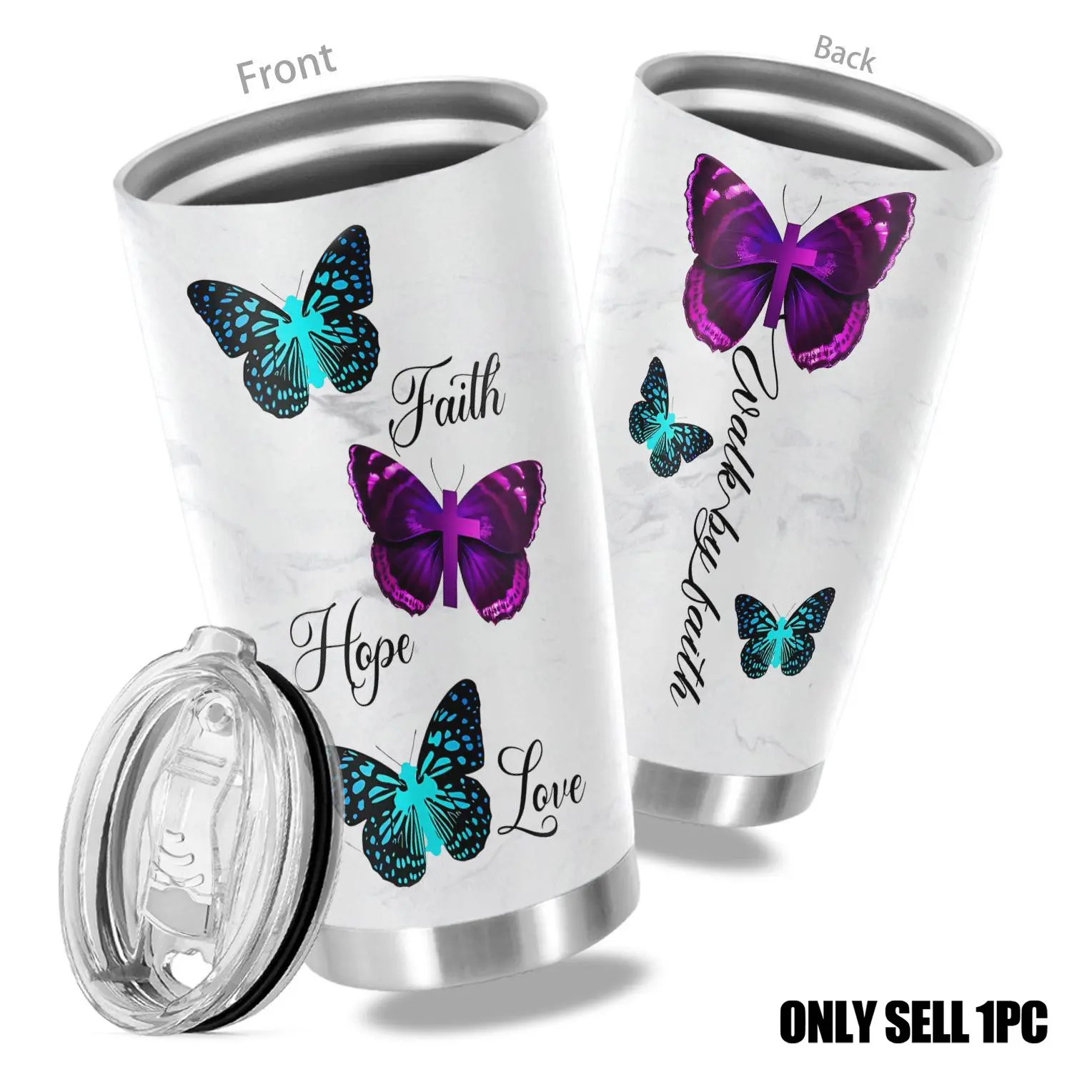 Butterfly Pattern Hydration Tumbler, 1 Count 20oz Stainless Steel Vacuum Flask, Double Wall Vacuum Insulated Travel Drinkware Cup, Gifts for Parents, Relatives and Friend, Insulated Mug, Insulated Water Bottle