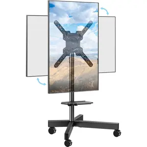 Rolling TV Stand for  23"-60" TVs, Mobile TV Cart 90 Rotation Landscape to Portrait, Height Adjustable Floor TV Stand with Extendable Base, Max VESA 400x400mm, Up to 77 Lbs, YD2114B