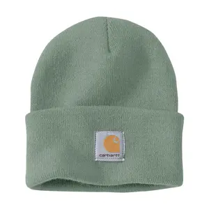 Carhartt Knit Cuffed Beanie Jade A18 - 100% Acrylic Rib Knit Fold-Up Cuff with Carhartt Patch for Versatile Use