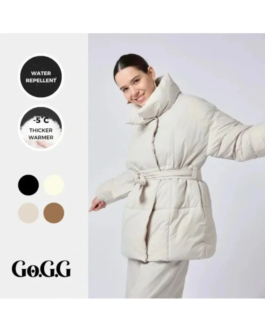 Go.G.G Puffer Mid Length Jacket Belted
