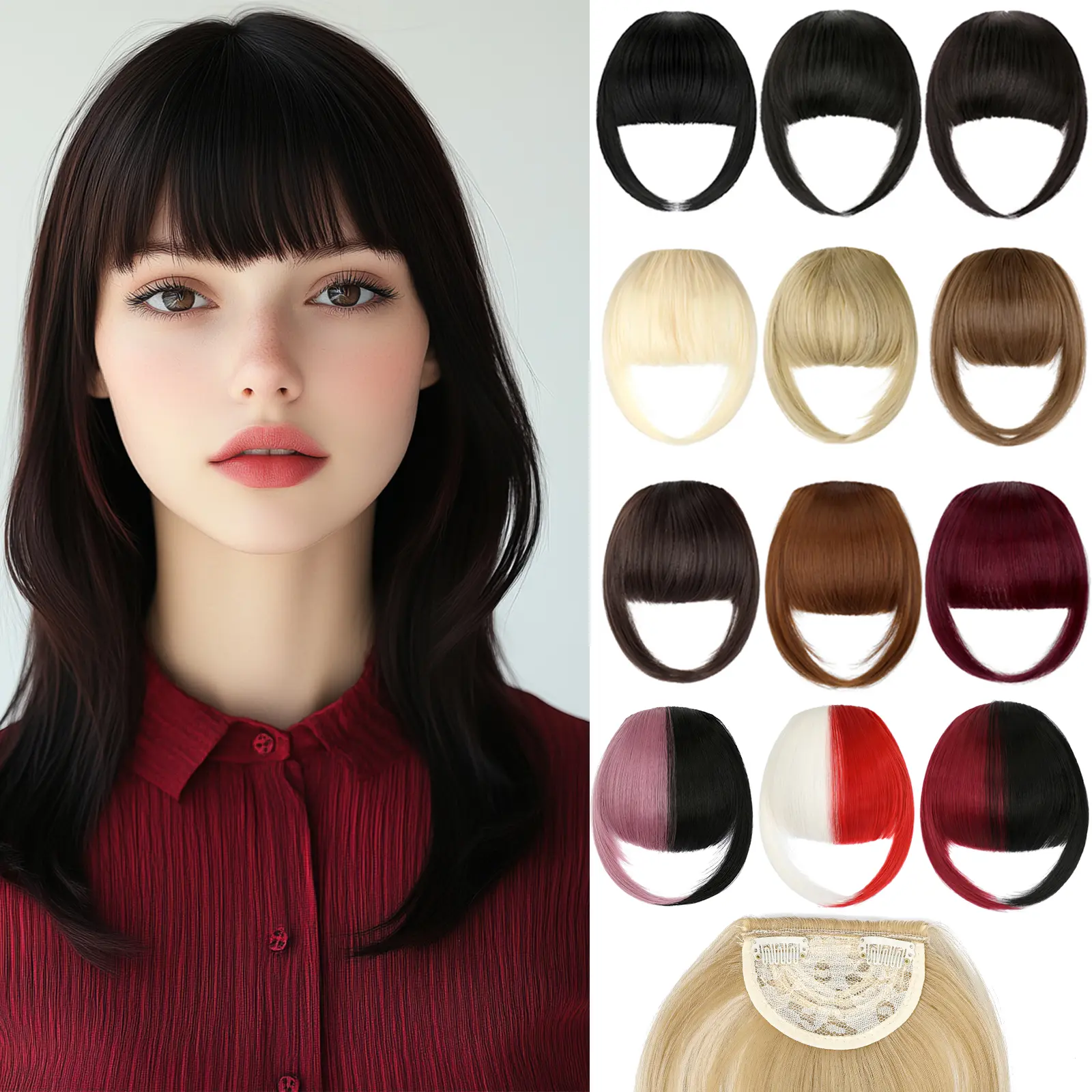 Dulchany Clip-In Bangs Hair Extensions - 2-Clip, Easy-Wear, Glueless Fake Feather Fringe, Natural, Soft, Durable, Thick, Silky Straight Synthetic Wigs for Everyday Style, All Hair Types, Clip In Hair Extensions