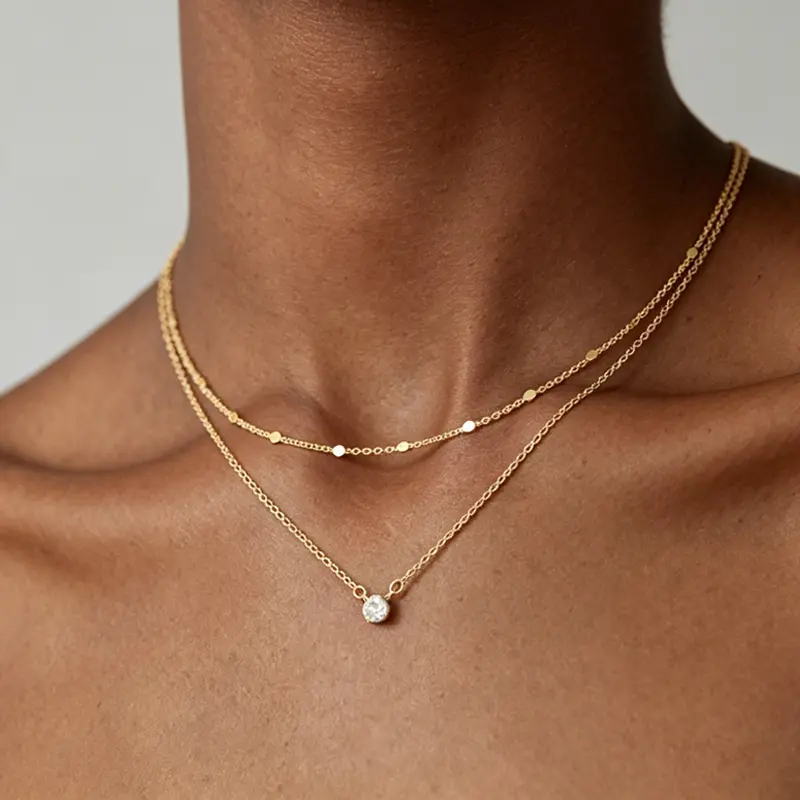 Dainty 14K Plated Gold Layered Necklaces for Women, Minimalist Crystal Pendant Necklace Set with Cubic Zirconia,Stackable Chain Choker, Trendy Personalized daily wear Jewelry Gift for Girls backtoschool