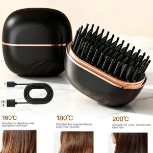 Wireless Mini Hair Straightener Comb – Instant Heat, USB Rechargeable, Copper Plate Heated Brush, Smooth Hair in Seconds, 3-temperature Settings, Portable Hair Straightening Brush, Travel Essential