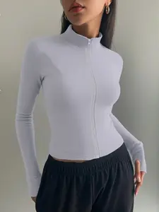 High Elasticity Shaping Stand Collar Zipper Sports Top for Women, Slim Fit Waist Cinch Quick-Dry Breathable Fitness Jacket