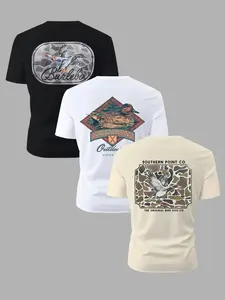 Trendy Round Neck Short Sleeve Three-Pack, Comfortable Breathable Design, Perfect for Summer Daily Wear, Sportswear Casual Fashion Essential