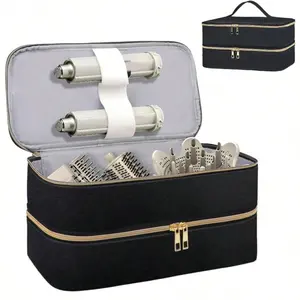 Double Decker Hair Tool Travel Case With Hair Dryer Bag, Large Capacity Hair Tool Travel Suitcase, Hair Dryer Storage Case Flat Curl Iron Travel Organizer, Travel Suitcase, Double Storage Case,