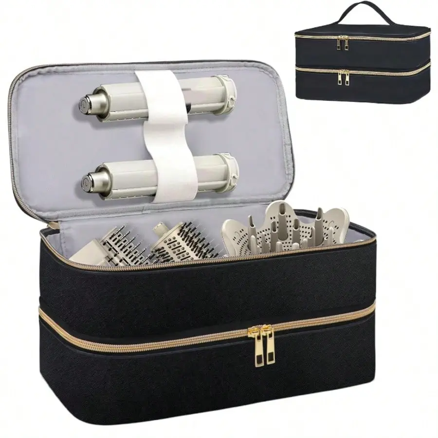 Hair Tool Travel Case Large Capacity Double Decker Storage for Hair Dryer Flat Curl Iron, Travel Organizers, Oxford, Roomy Double Deck Holds More Tools