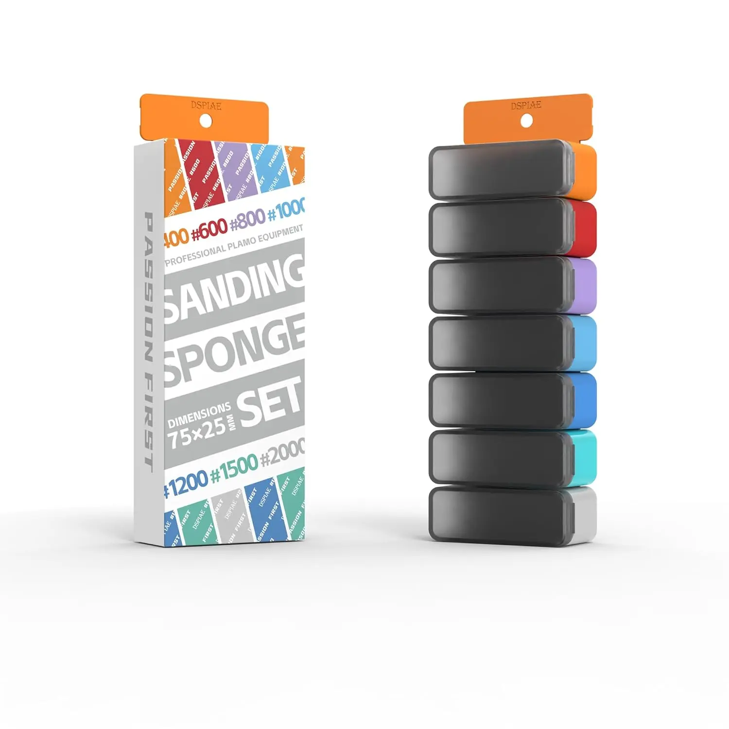 DSPIAE New Washable Sponge Sandpaper Set with Storage Box, 42 Pieces, 400-2000 Grit, 75x25mm, 3mm-10mm Thick