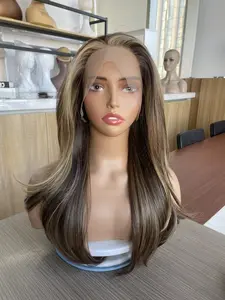 IMstyle Shailene Toffee Calico Warm Brown with Honey Blonde Highlight Layered Silky Straight Low Density Gluless 13*4 Free Parting Lace Front Syntehtic Wig for Daily Wear