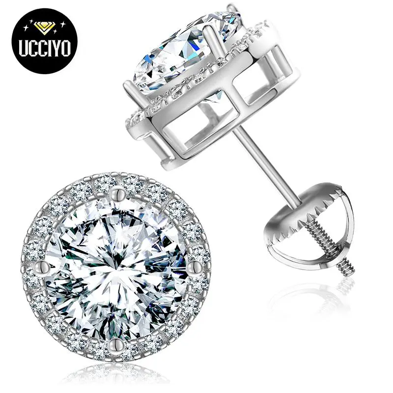 UCCIYO Earrings RRE103 S925 Sterling Silver Synthetic Moissanite Stud Earrings for Women Men Fashion Simple Style Jewelry Gift Wedding Daily Birthday Anniversary 【#RRE103】