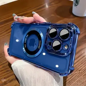 Transparent Plating Magnetic Cases For iPhone 16 13 12 11 17 Pro Max 14 15 Plus 17 Air For Magsafe Wireless Charging Phone Cover