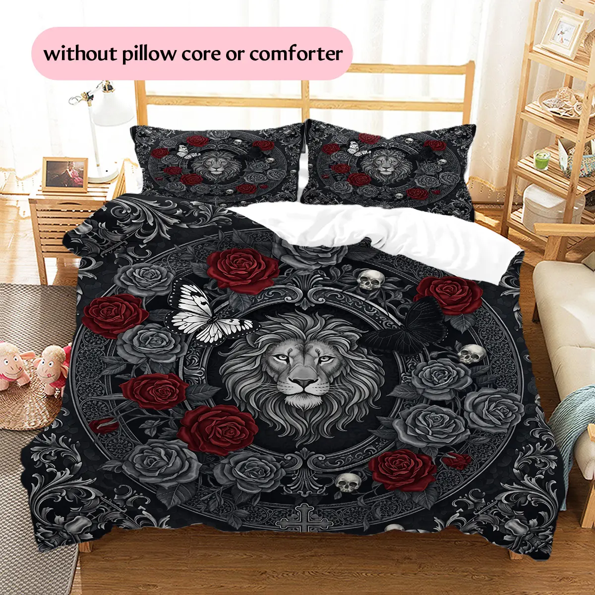 Gothic Lion  Printed bedding set, duvet cover and pillowcases, home decor, Christmas decoration, bedroom duvet cover, Christmas gift, birthday gift (1 * duvet cover + 2 * pillowcases, insert