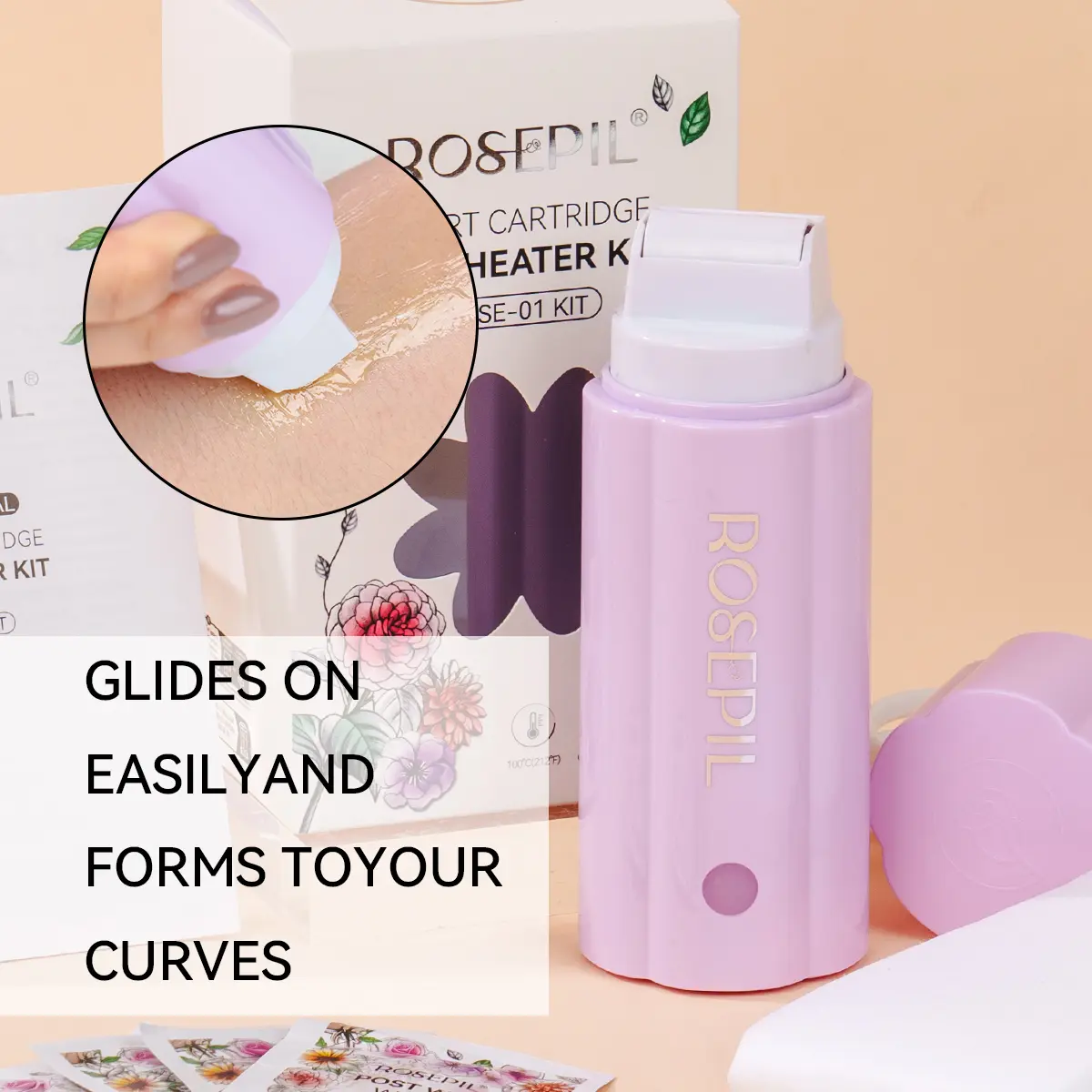 Rosepil Hard Wax Roller Kit for Hair Removal - Handheld Applicator, Dermatologically Tested, Painless Mess-Free Wax Warmer Machine for Women, Ideal for Legs, Bikini Line