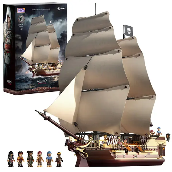 Wise Block Assassin's Creed Black Flag Jackdaw (Voyage Edition) Building Set - Pirate Ship Model with 6 Minifigures, Jackdaw Desktop Decoration for Fans, Building Block Gift for Adults 18+, HA395105