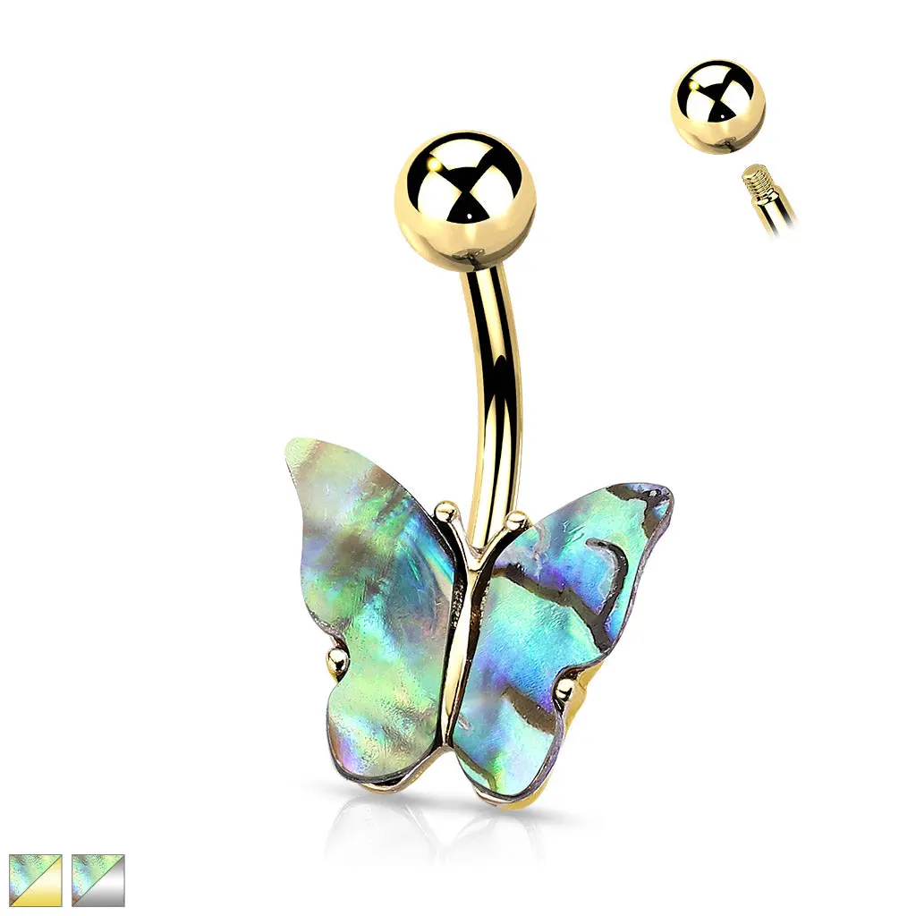 Abalone Shell Covered Butterfly Belly Button Ring