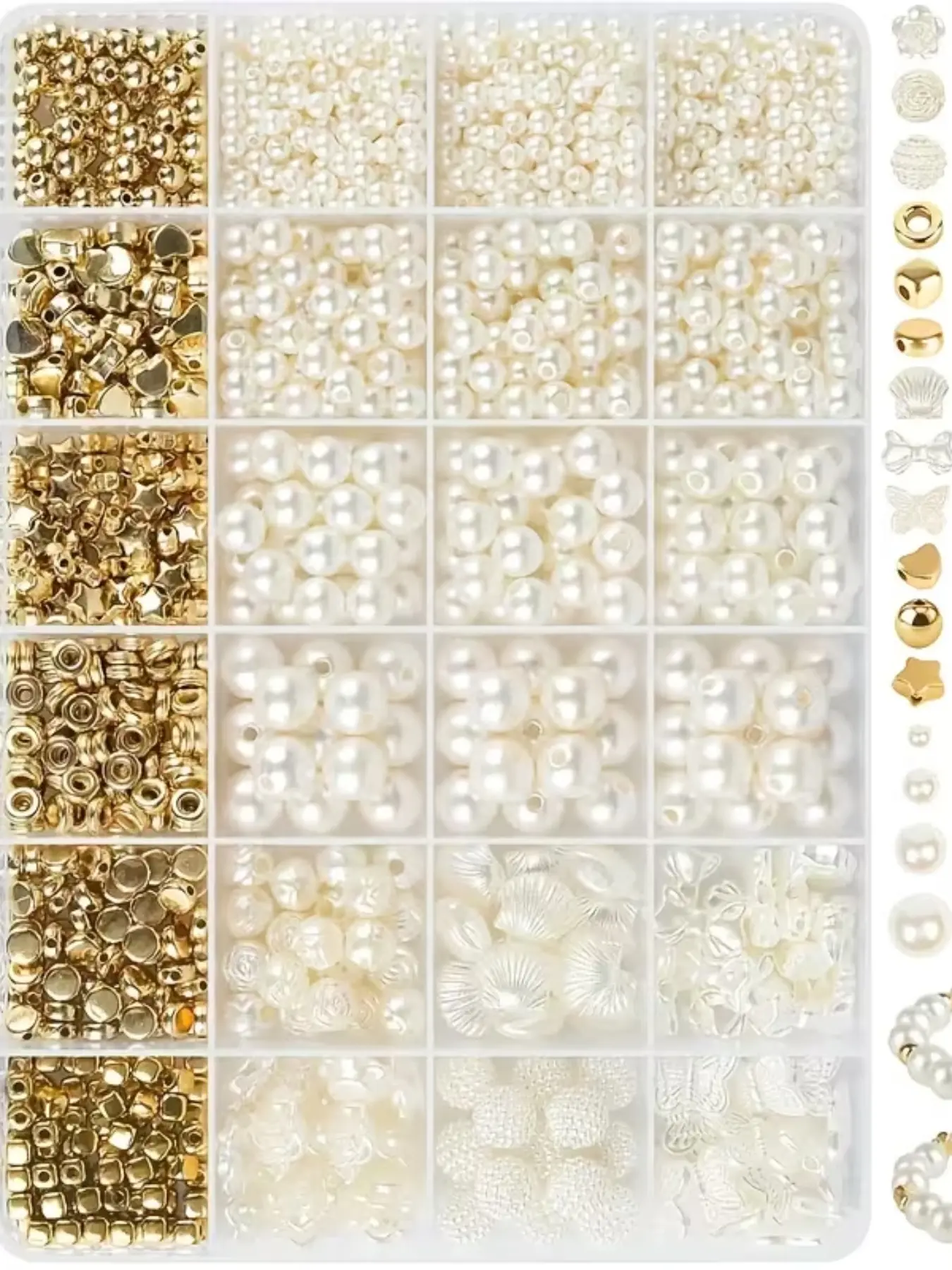 1000 Elegant and Gold Acrylic Pearl Beads Set, Bead Kits, Polished Mixed Shapes and Sizes, 24 Grid Storage Box, Ideal Valentine's Gift, Beading Kits, DIY Beads, Beading Supplies