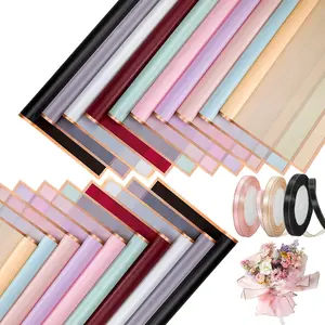 100 Sheets Flower Wrapping Paper with Pure Color Flower Bouquet Wrapping Paper for  DIY Crafts Packaging, 22.8x22.8 inch (10 Colors) with 3 Ribbons